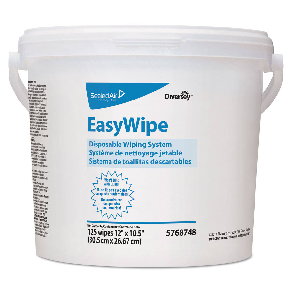 Disposable Wiping Refill, 8 5/8 x 24 7/8, White, 125/Bucket, 6/Carton T997640