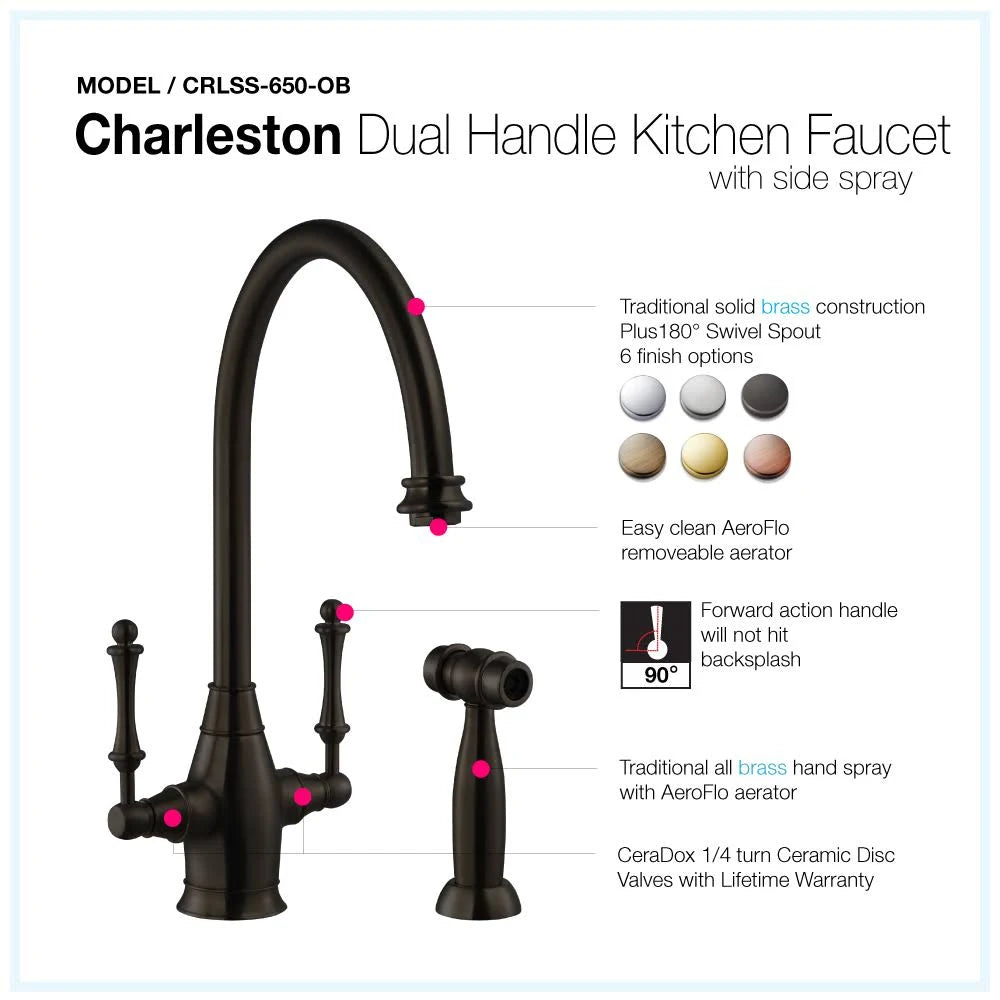 Oil Rubbed Bronze Two Handle Kitchen Faucet with Sidespray Q770704