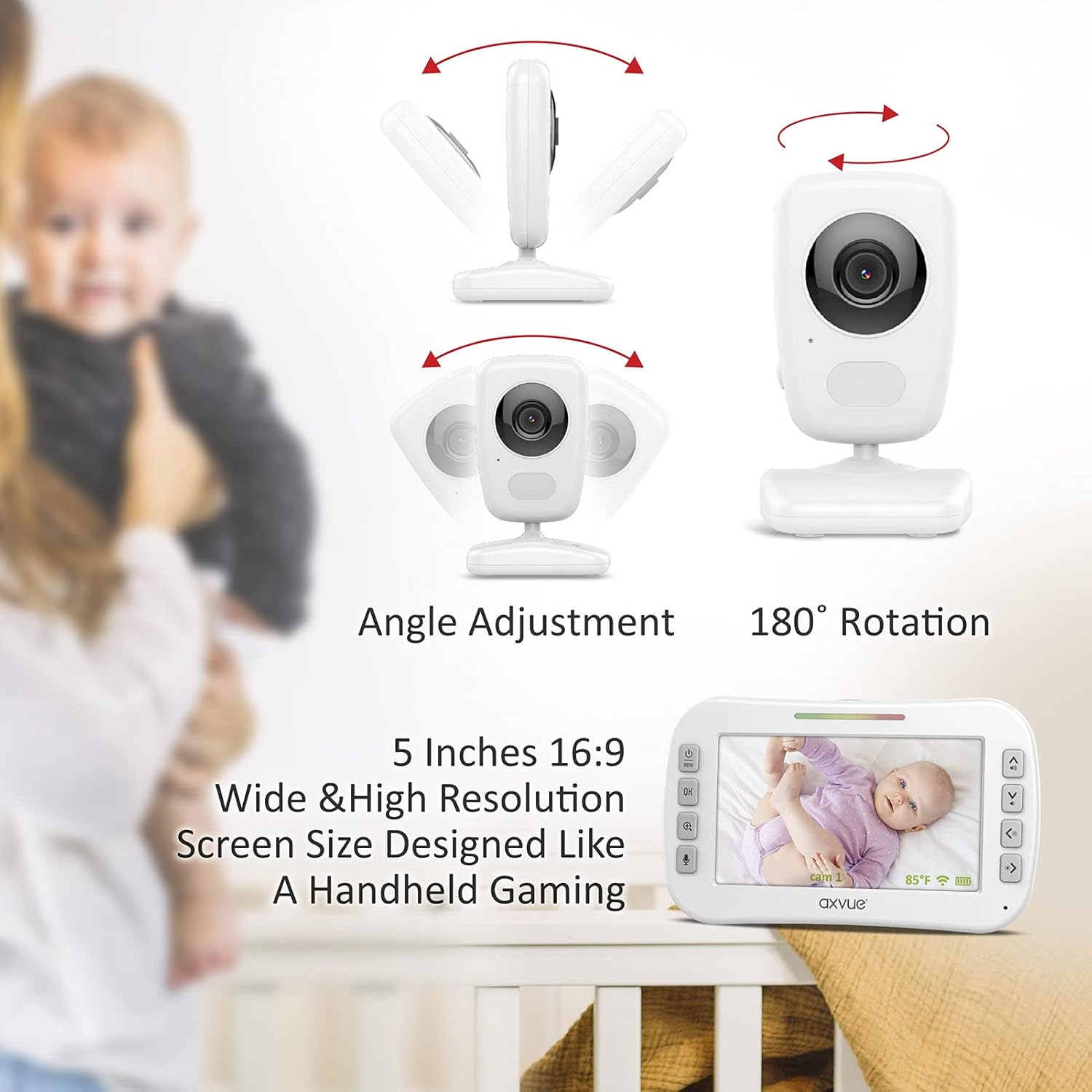 Video Baby Monitor with 5 High Resolution Screen and 2 HR Cam S2841