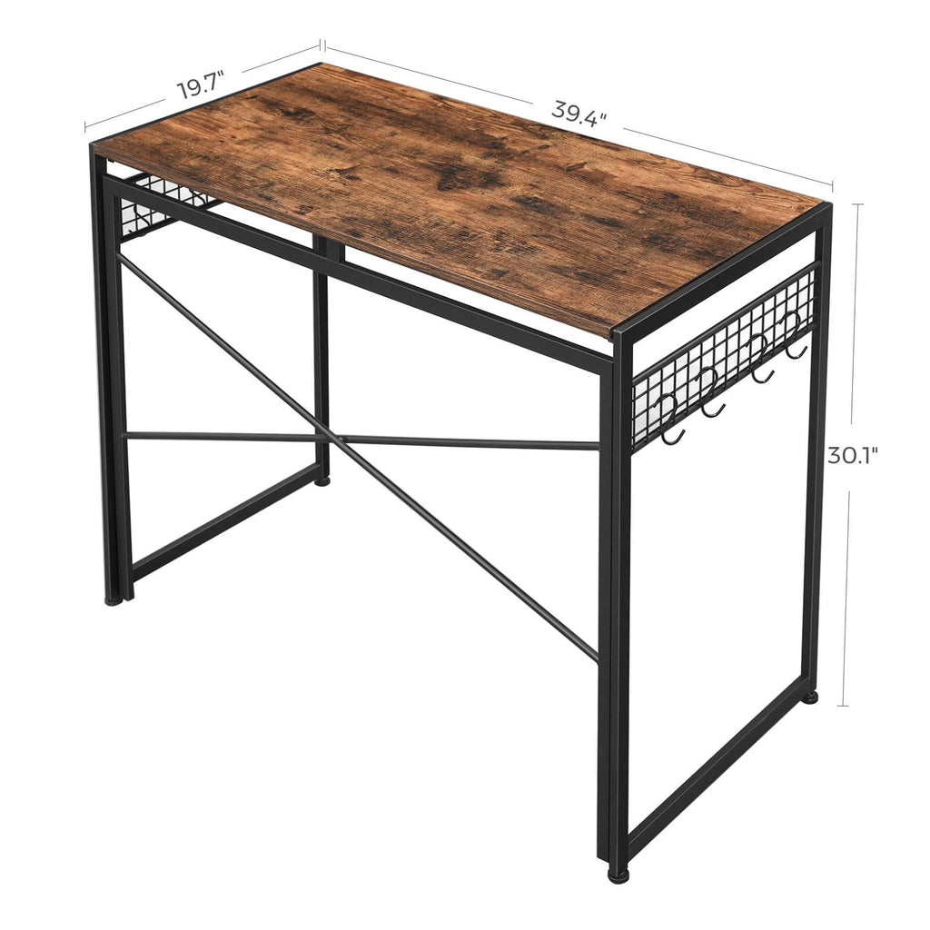 Black 39-Inch Folding Desk with 8 Hooks V433