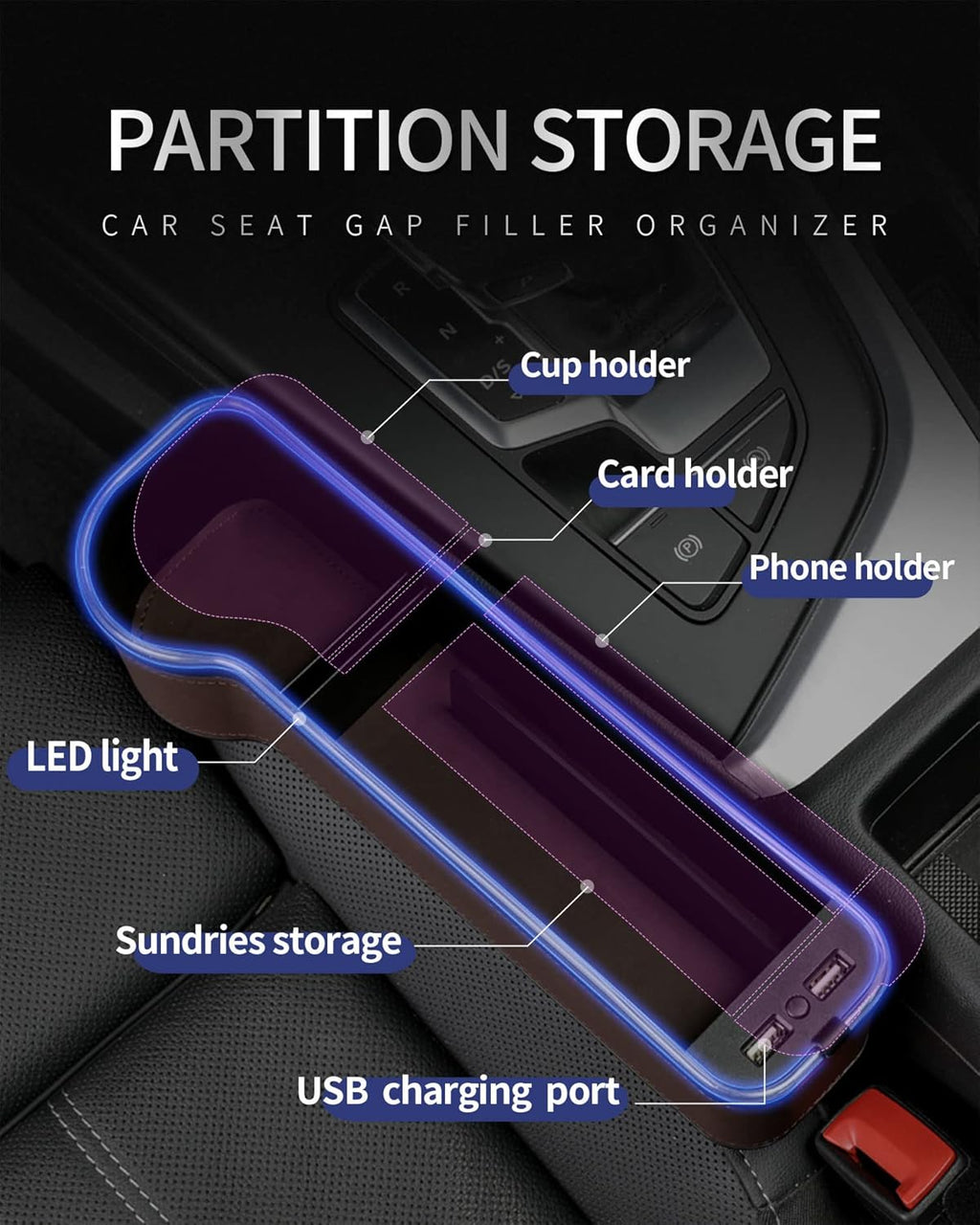 Car Seat Gap Filler Organizer with Led Light, Pack of 2 C68807