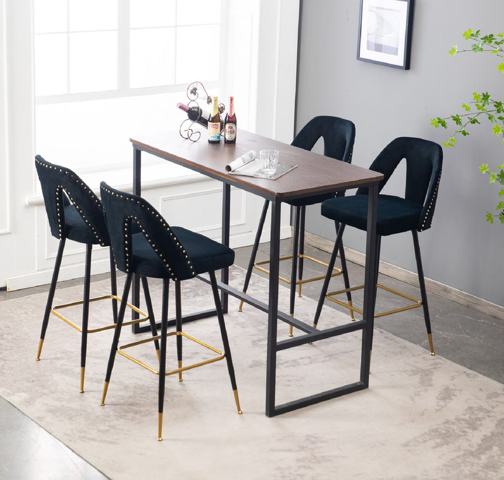 Black Velvet Bar Stools with Back, 30 inch Seat Height, Set of 4 Z218734