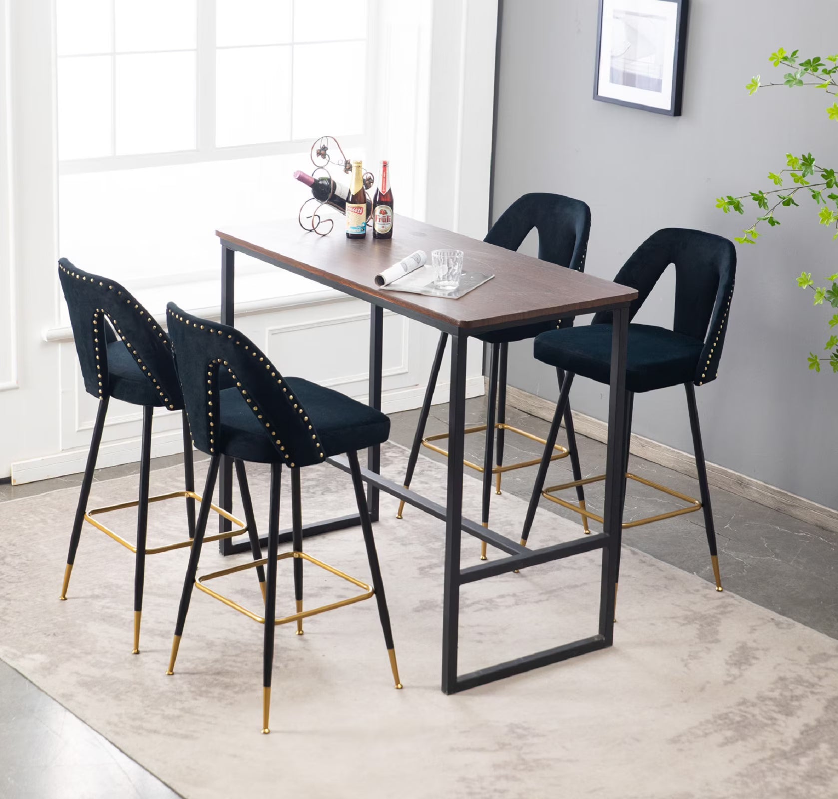 Black Velvet Bar Stools with Back, 30 inch Seat Height, Set of 4 Z218734