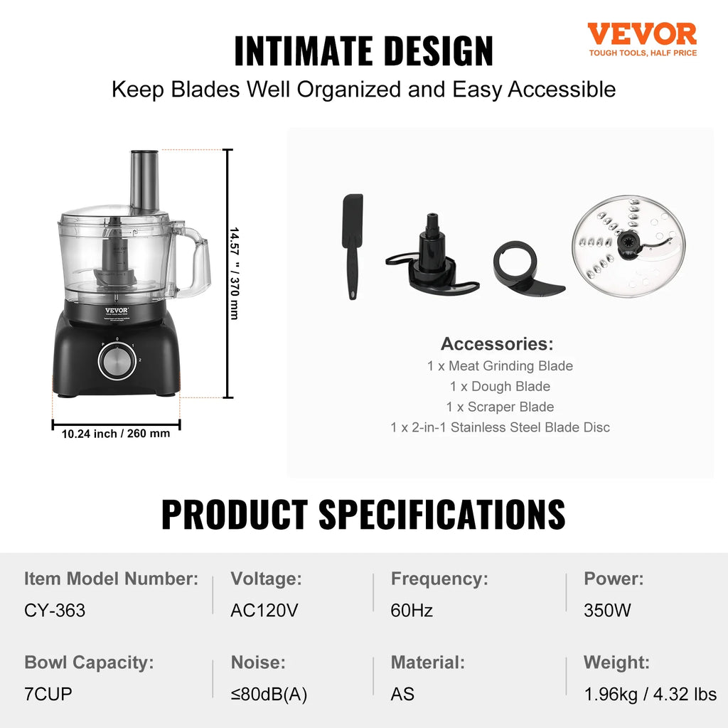 7-Cup 350W Food Processor Vegetable Chopper J3217