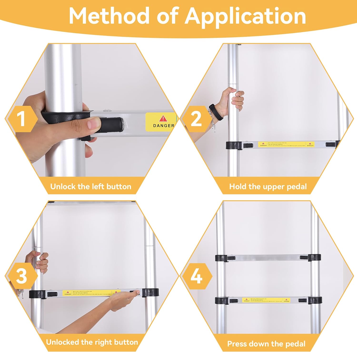 20.3FT Aluminum Telescoping Ladder with Triangle Stabilizers & Detachable Hooks, 330lbs Capacity M844