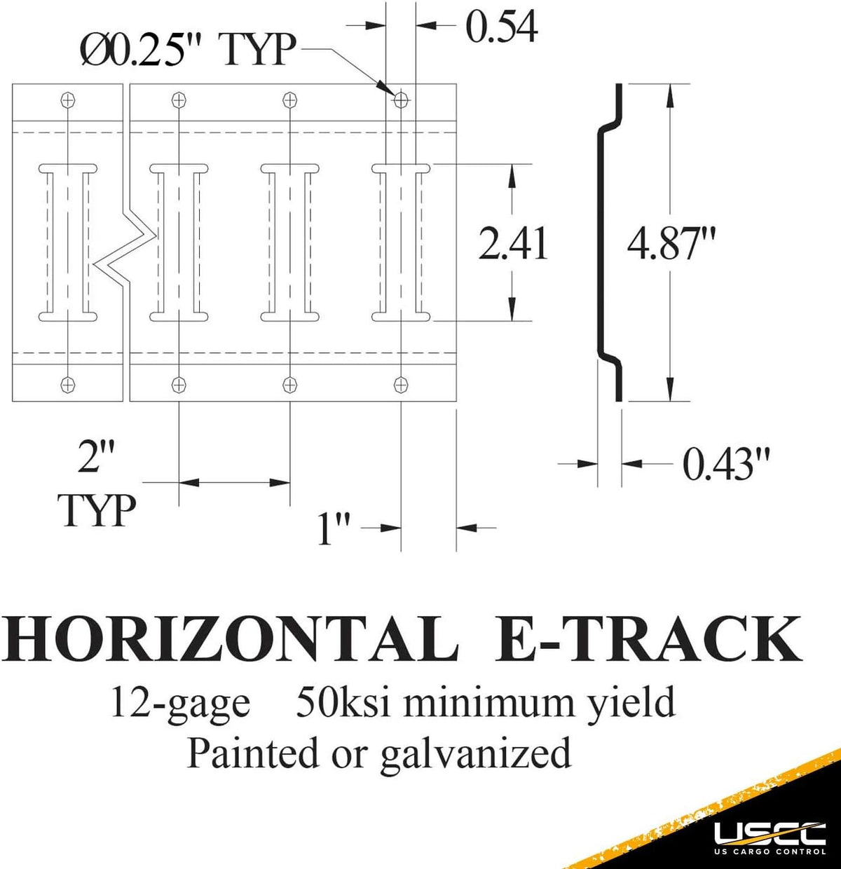 Horizontal E Track Rail Galvanized Finish 12 Gauge Steel 4 Pack H181822