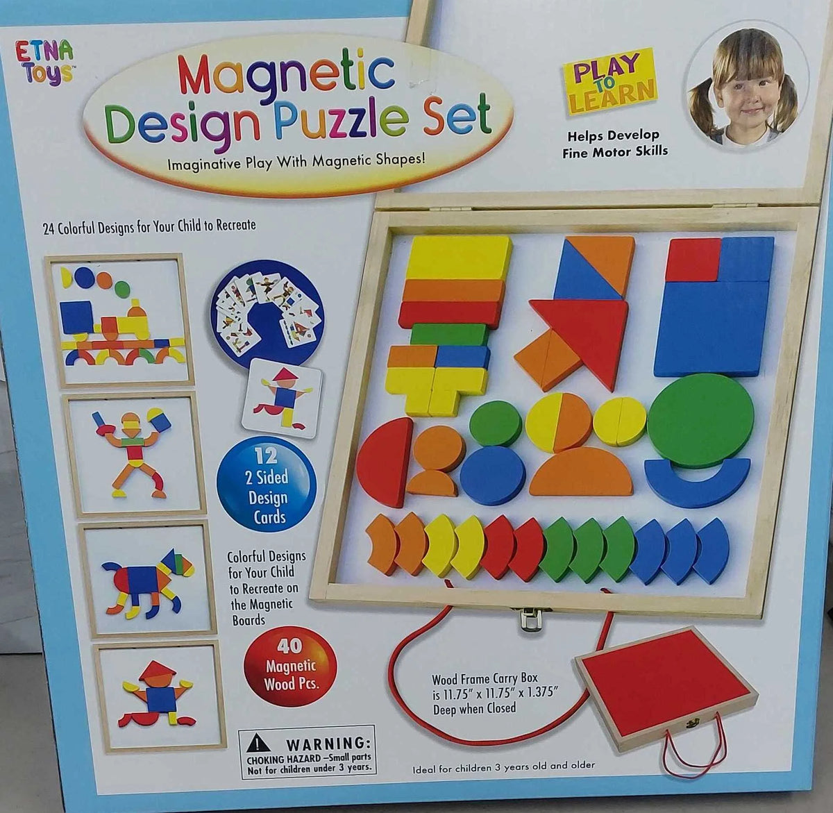 Magnetic Wooden Pattern Blocks Set with Carrying Case Q104