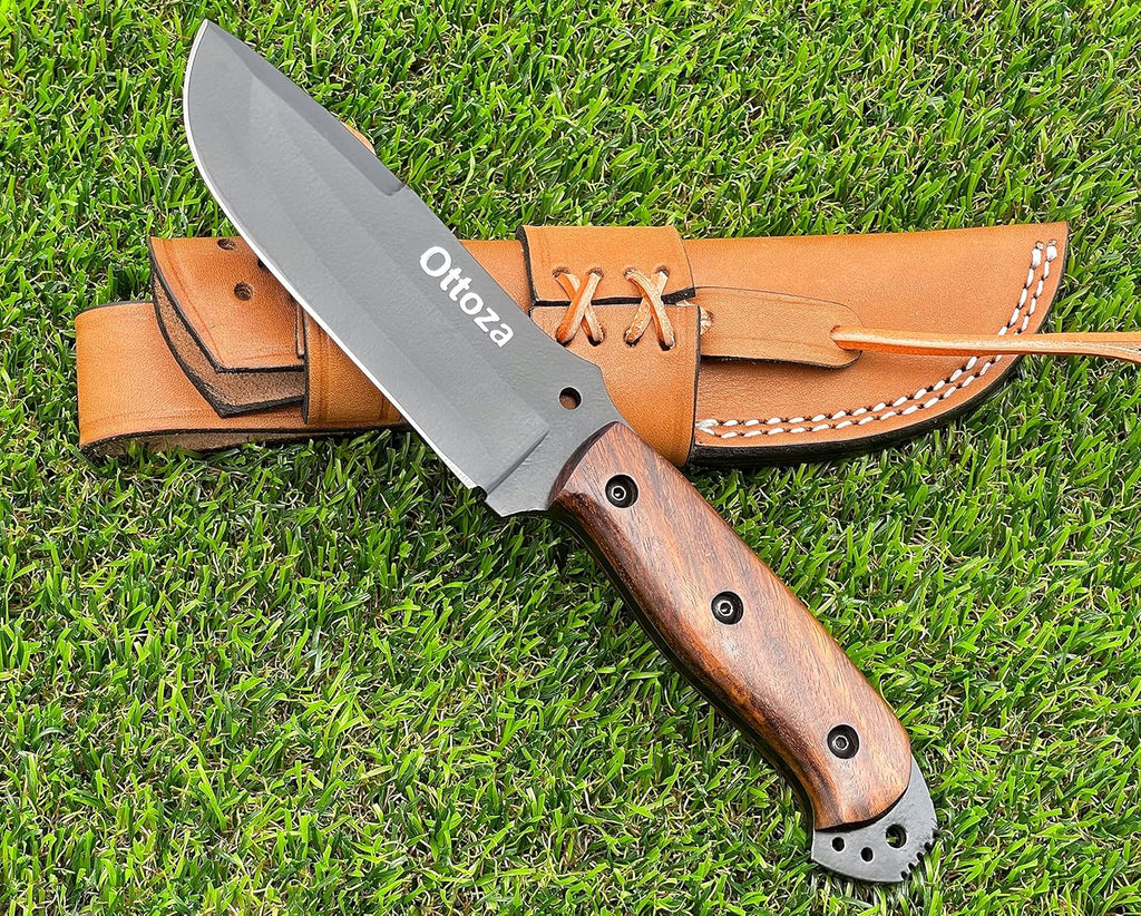 1095 Carbon Steel Bushcraft Knife with Wood Handle and Sheath H52630