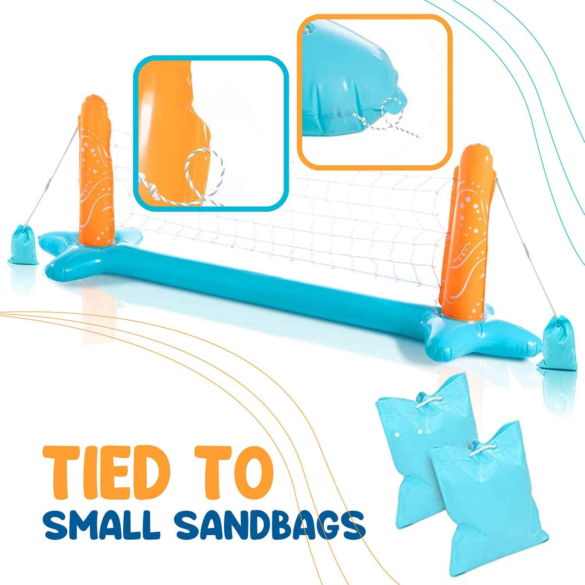 Inflatable Pool Basketball Hoop and Volleyball Set with Pool Net, Weight Bags, Light Blue V693920