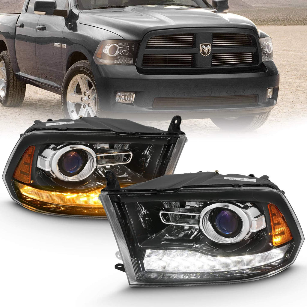 Projector Headlights for Dodge Ram 1500 2500 3500 with LED Tube Switchback White & Amber H507