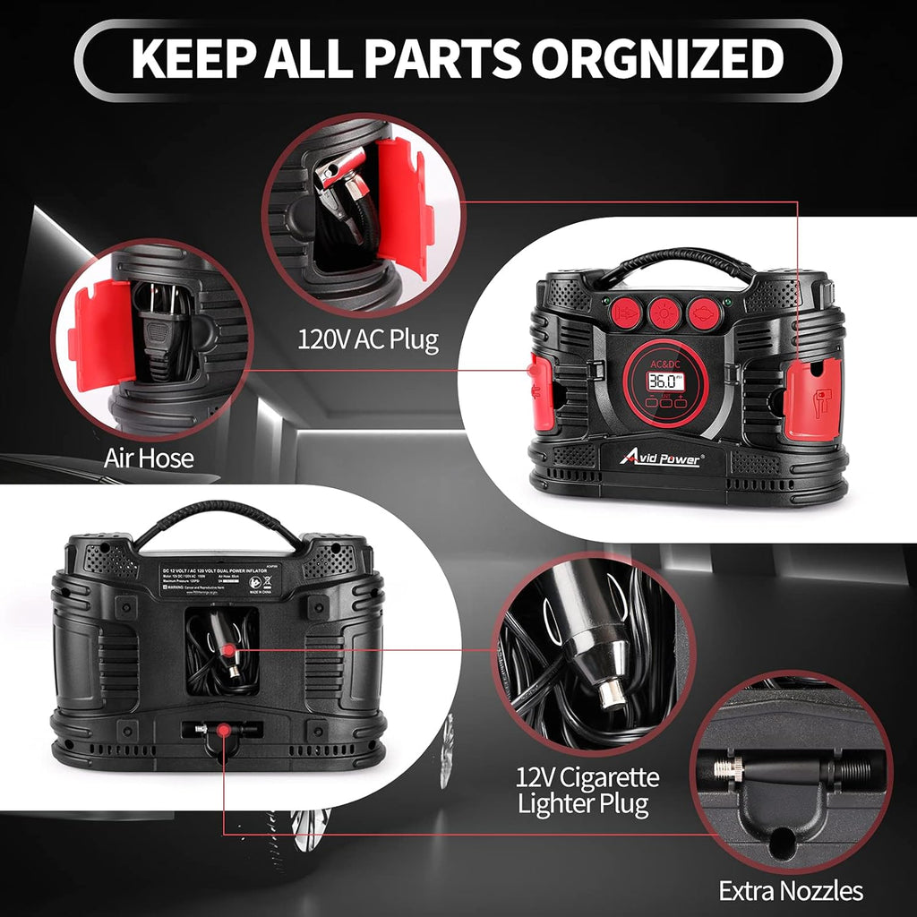 AC/DC Tire Inflator Portable Air Compressor with Dual Motors S79354