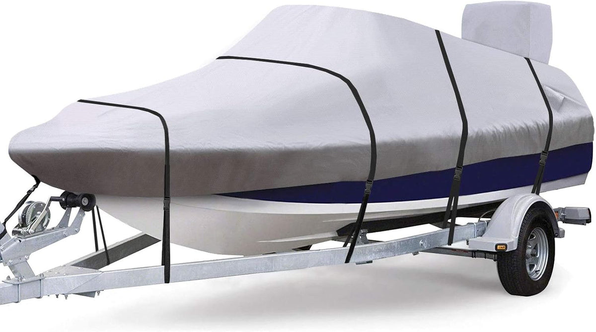 900D Trailerable Full Size Boat Cover Gray with Motor Cover W890