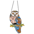 Owl Suncatcher Hanging Stained Glass Panel with Hanging Chain, 14"x 14" Q195