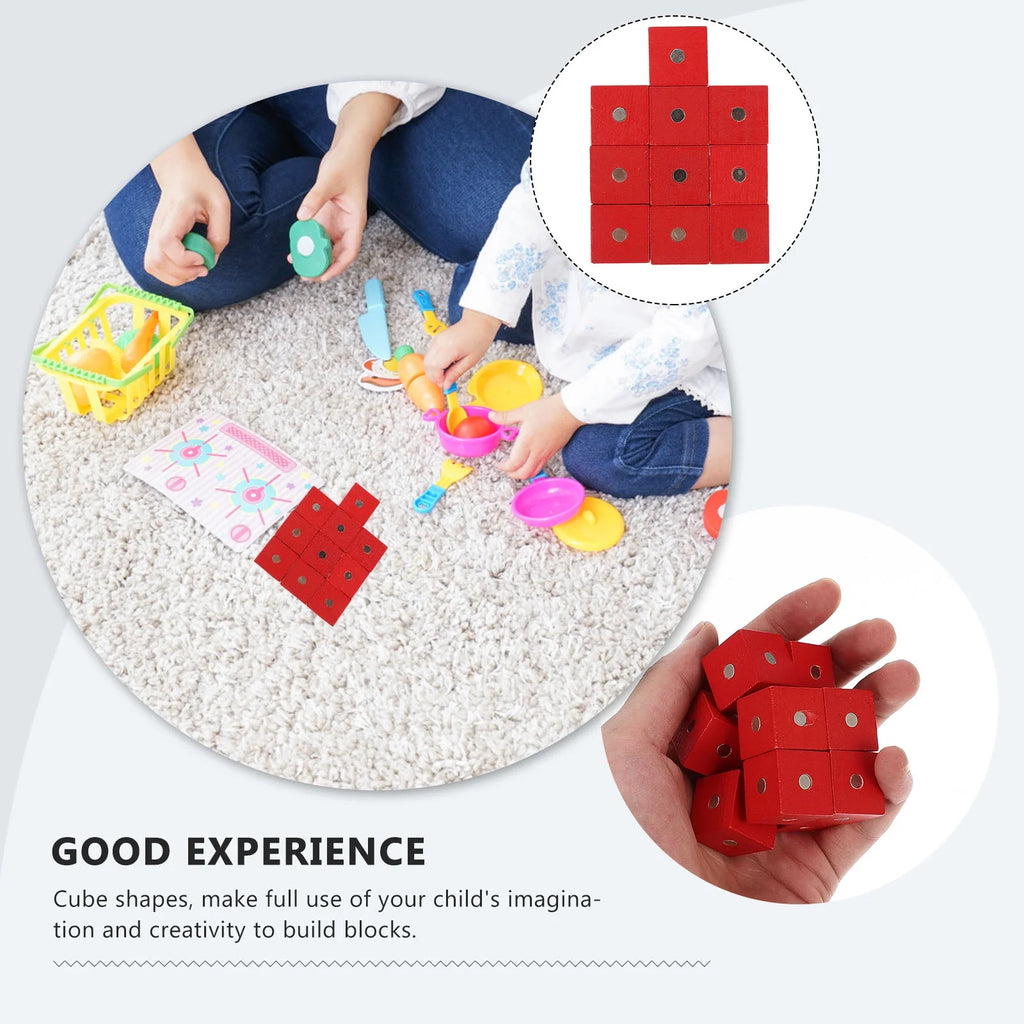 10 Pcs Wooden Magnetic Cube Building Blocks F71328
