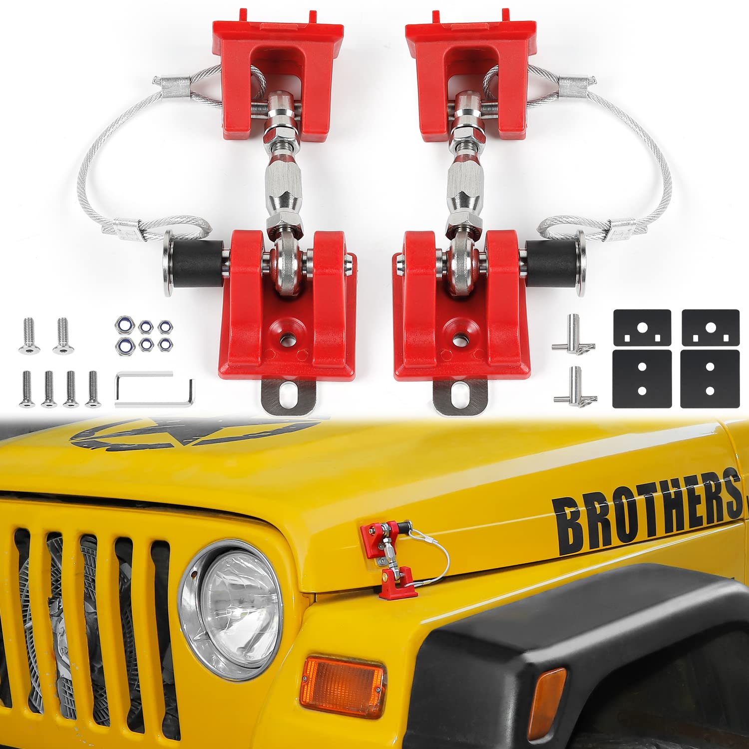 Red Aluminum Alloy Hood Latch Kit for Jeep Wrangle TJ, Pack of 2 X927536