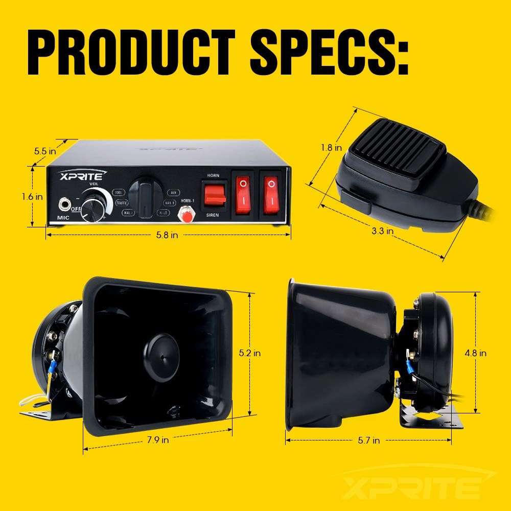 200 Watt 8 Tones Emergency Warning Siren Speaker PA System Kit with Handheld Microphone Y20394