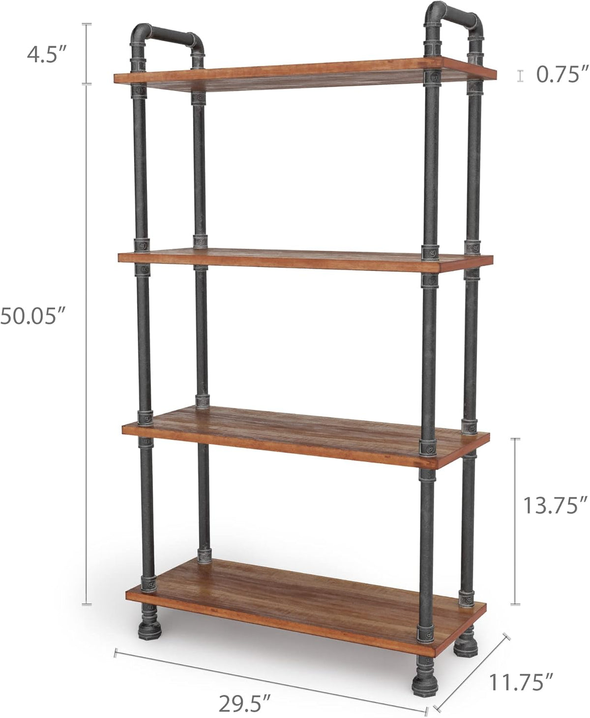 Brown Solid Pine 4-Tier Bookcase S989534
