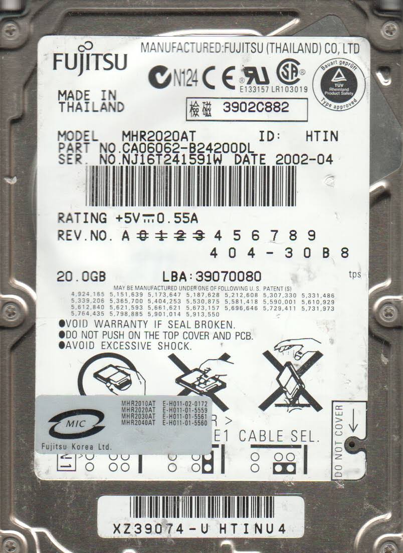 20GB IDE 2.5 Hard Drive M6124