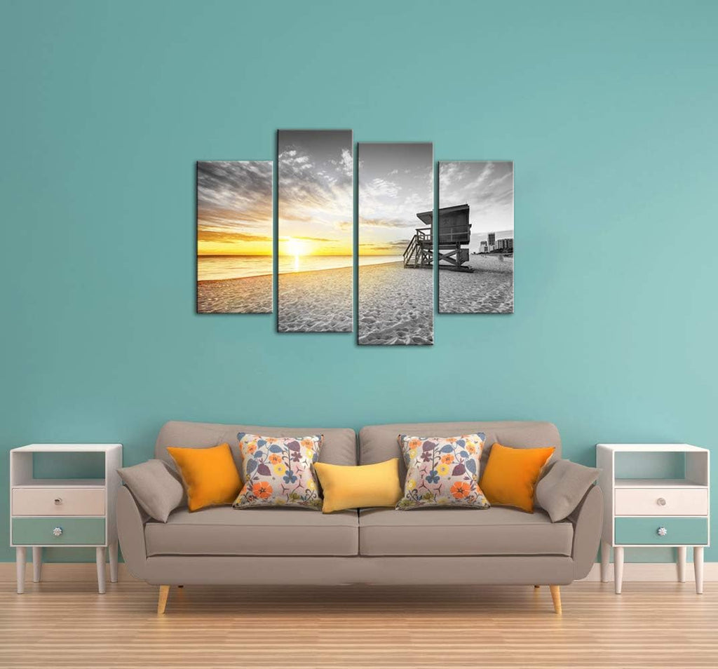 4 Pieces Beach Wall Art Canvas Print Framed B845314