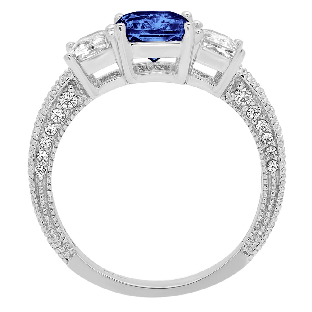 18k White Gold Three-Stone Ring with Blue Simulated Tanzanite Z7760