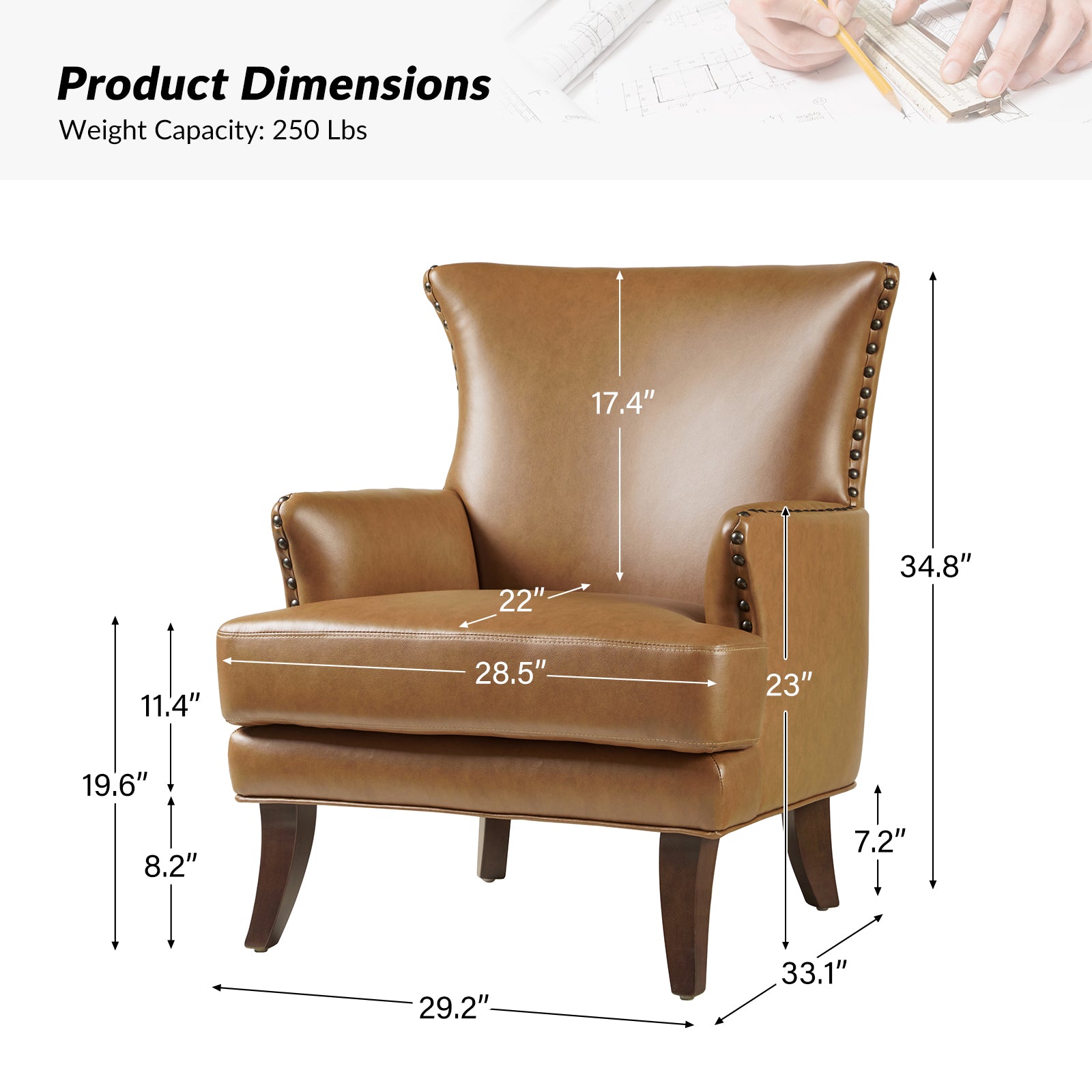 Camel Leather Upholstered Accent Chair Wood Leg C79124