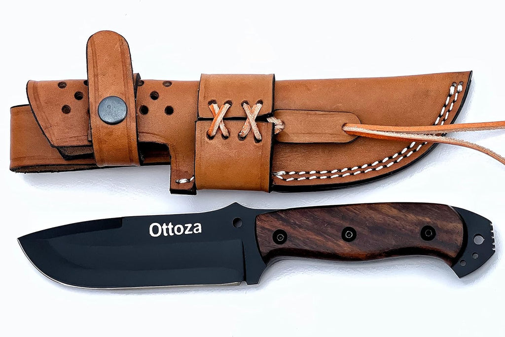 1095 Carbon Steel Bushcraft Knife with Wood Handle and Sheath H52630