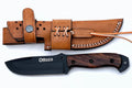 1095 Carbon Steel Bushcraft Knife with Wood Handle and Sheath H52630