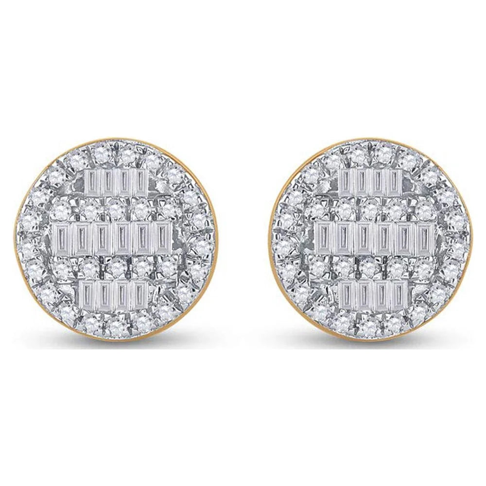 10kt Yellow Gold Baguette Diamond Circle Cluster Earrings 1/3 Cttw N36857