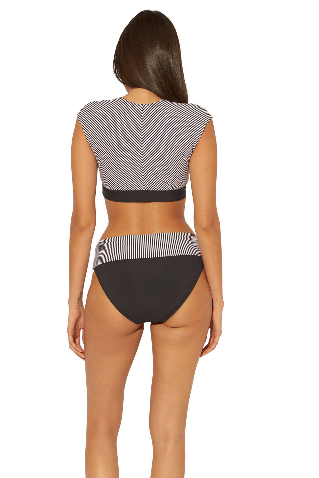 Black Tie Front Cap Sleeve Swim Top L2507