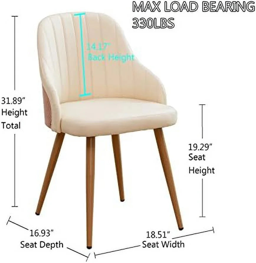 Beige Leather Upholstered Accent Arm Desk Chairs Set of 2 with Metal Legs and Bamboo Back F290