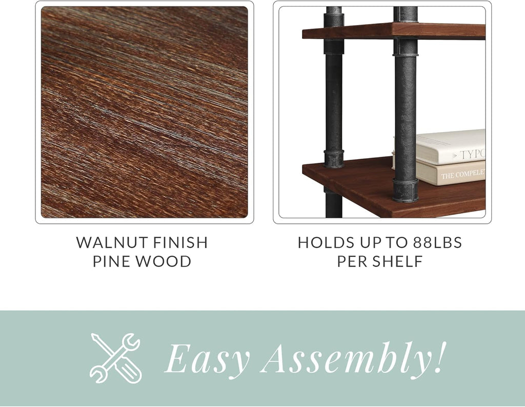 Brown Solid Pine 4-Tier Bookcase S989534