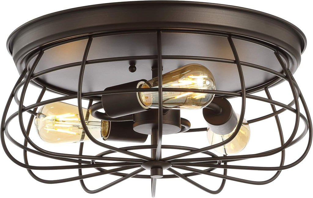 Bronze 3-Light Farmhouse Metal Cage Flush Mount K598747