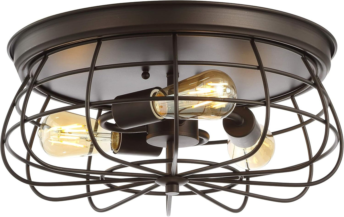Bronze 3-Light Farmhouse Metal Cage Flush Mount K598747