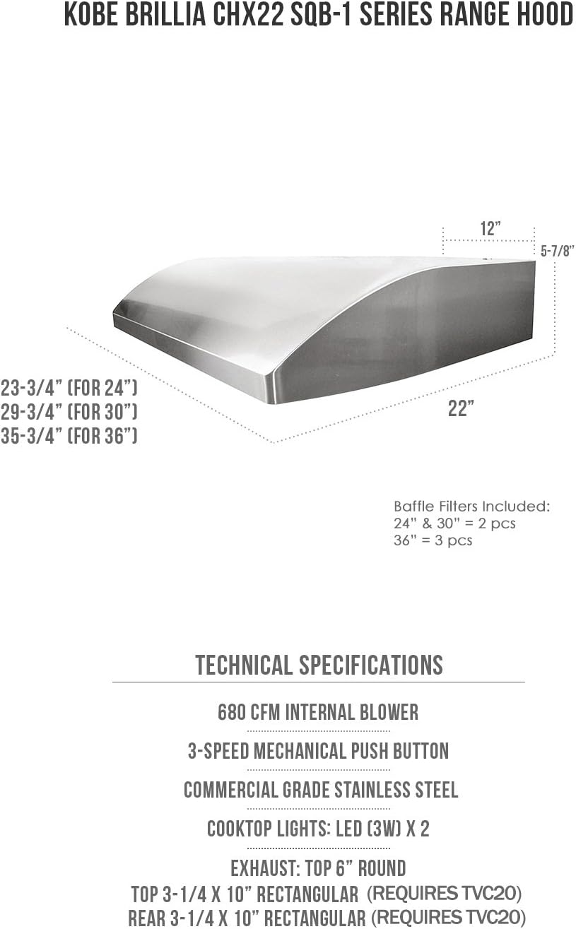 Under Cabinet Range Hood, 3-Speed, 680 CFM, LED Lights, Baffle Filters C52822
