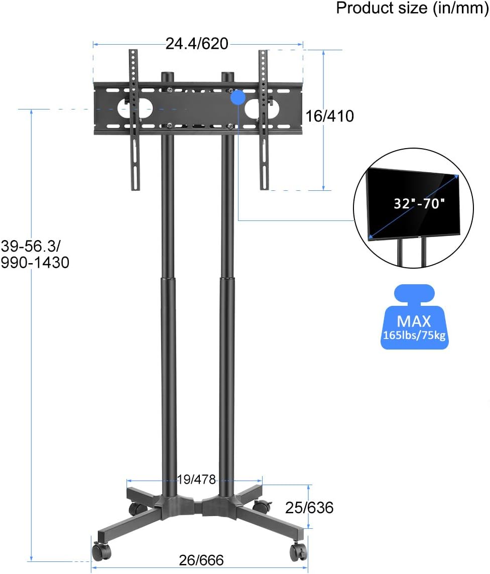 Rolling TV Stand Mount Cart with Wheels for 32-70 inch TVs I99609