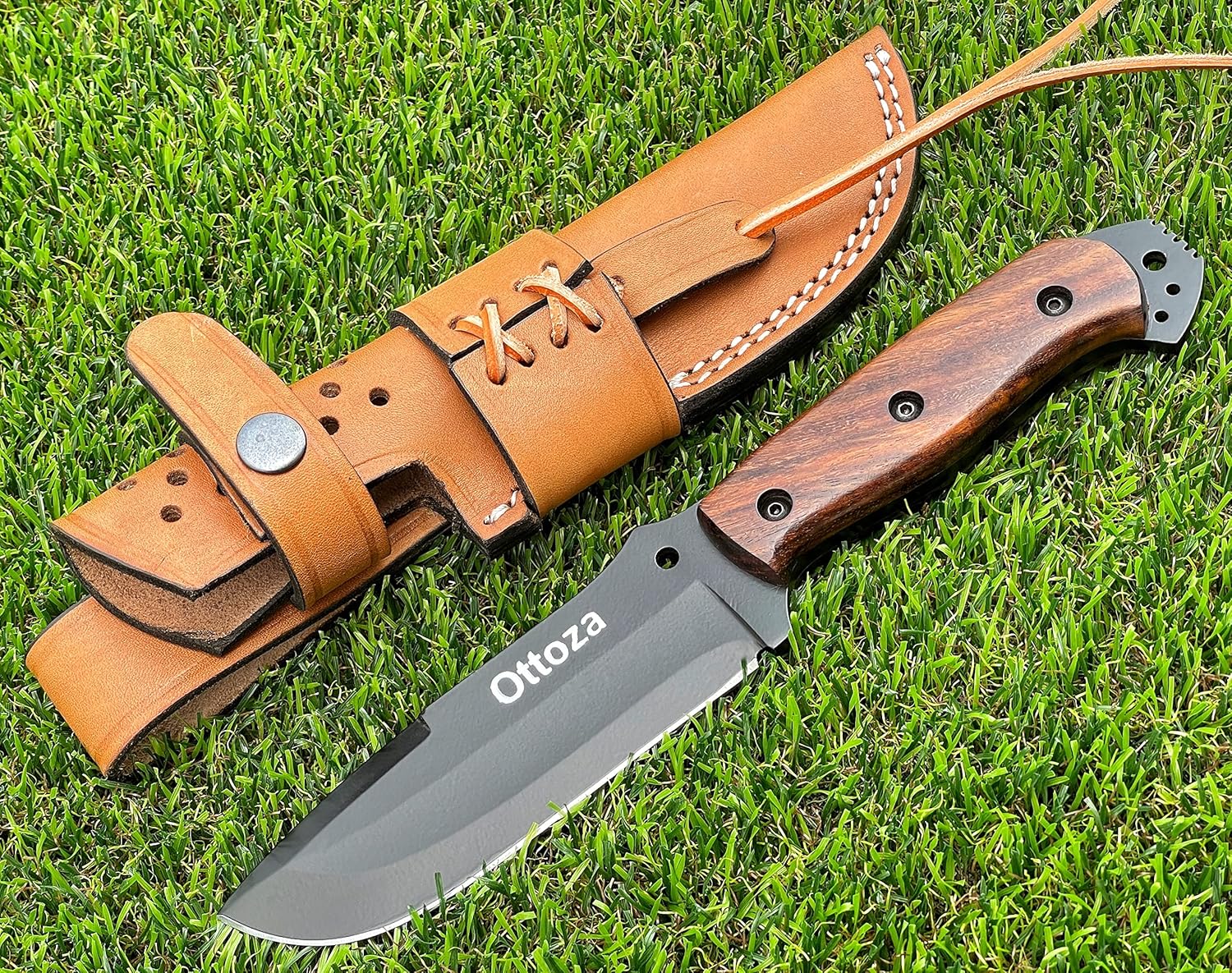 1095 Carbon Steel Bushcraft Knife with Wood Handle and Sheath H52630