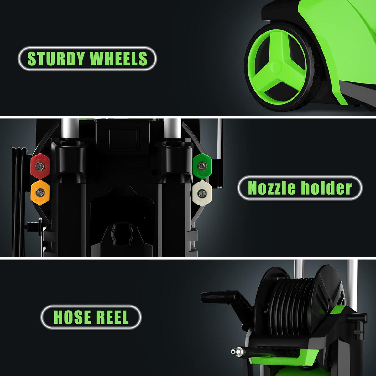 Electric Pressure Washer 3000 PSI 2.2 GPM with 4 Interchangeable Nozzles and Foam Cannon Hose Reel Q604813