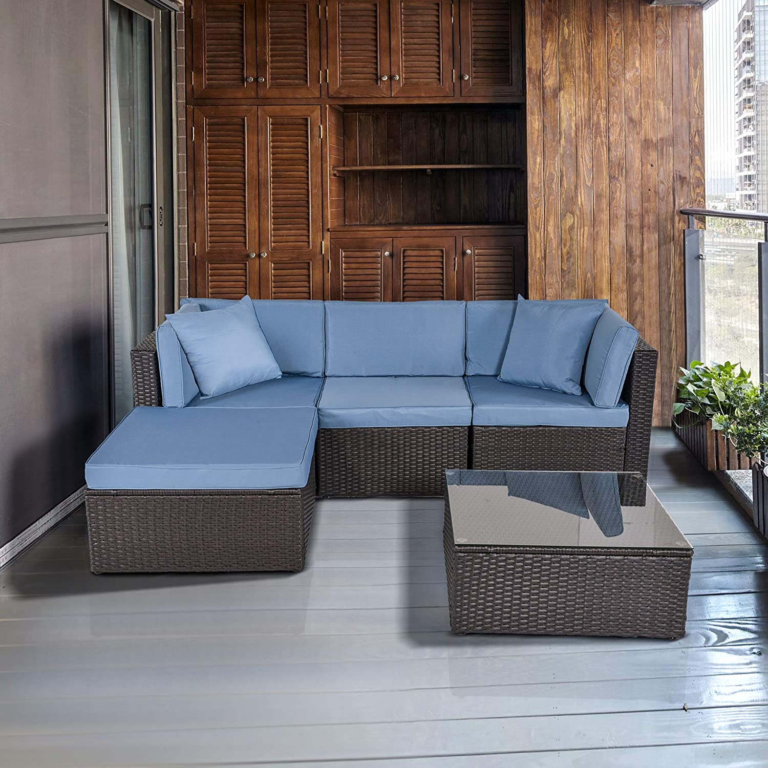 Outdoor Patio Furniture Sets Sectional Wicker Couch Conversation Sofa Seating 5PCS E962700