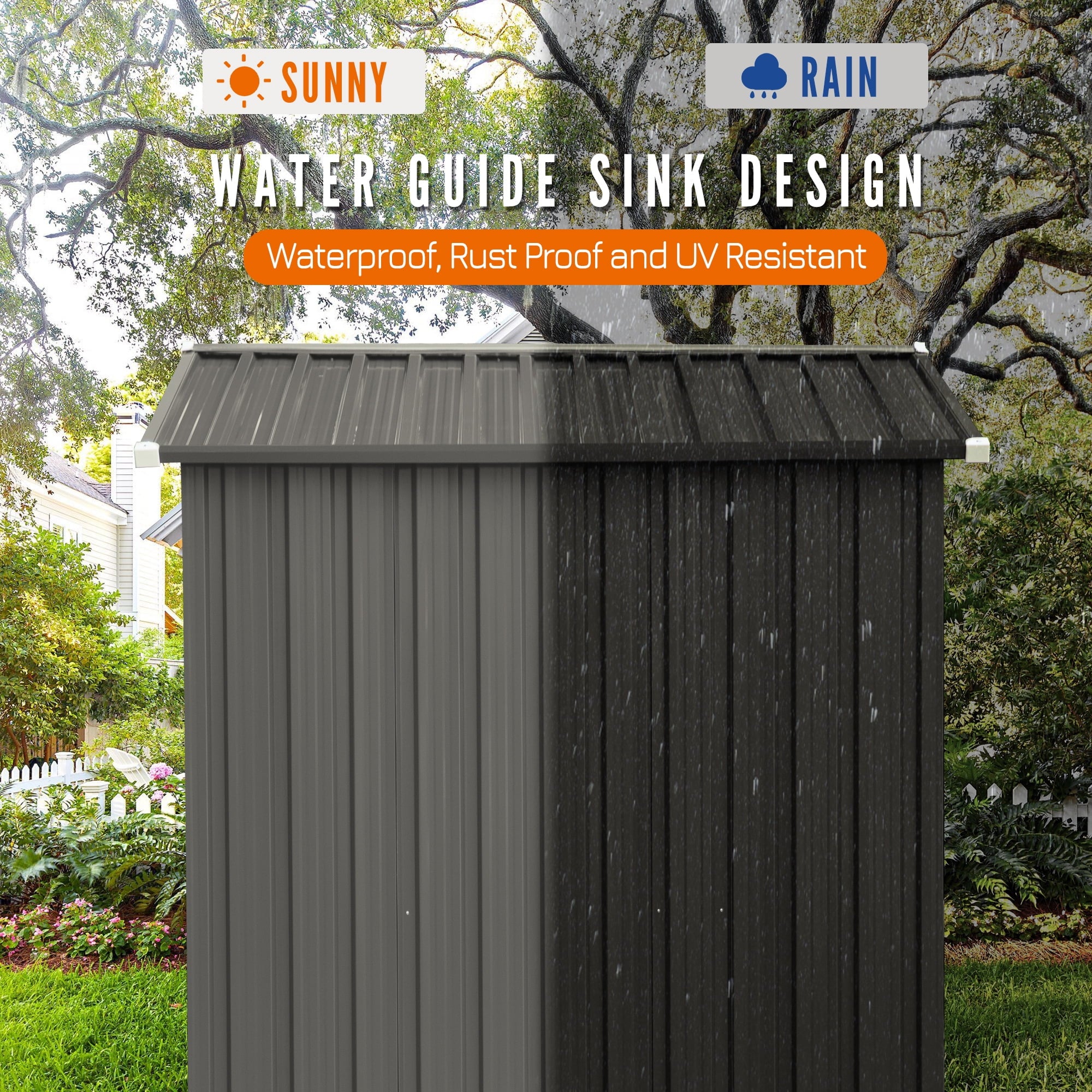6x4 ft Galvanized Steel Outdoor Storage Shed with Sliding Door F2114