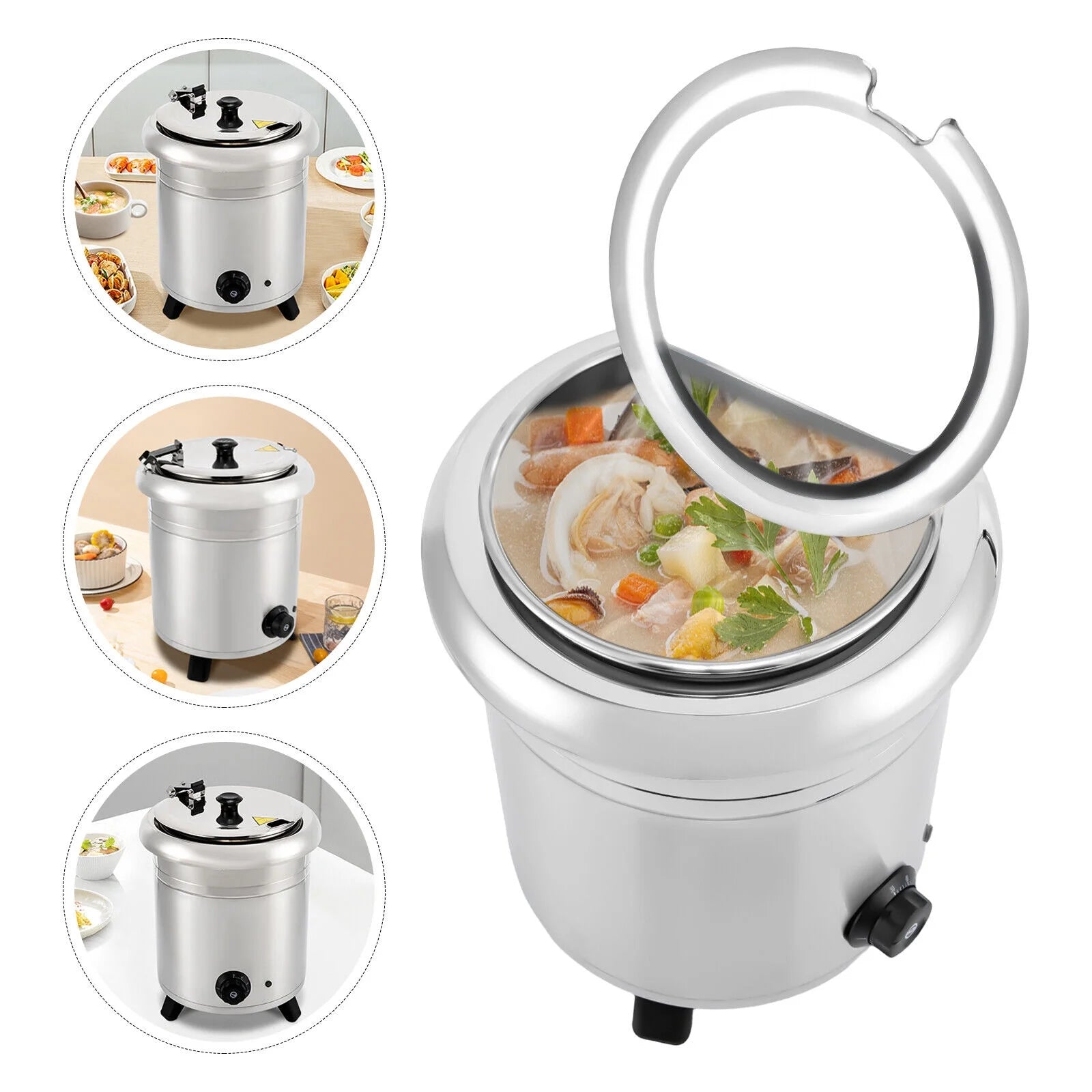 10L 400W Commercial Electric Soup Warmer Pot Stainless Steel Countertop Food Kettle with Lid N474091