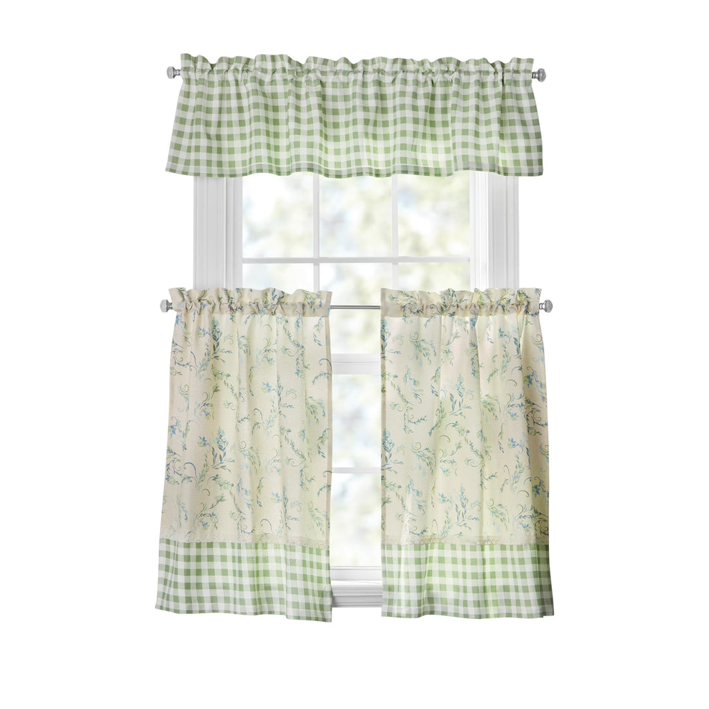 3-Piece Tiers and Valance Set, Recycled Polyester, Sage I945