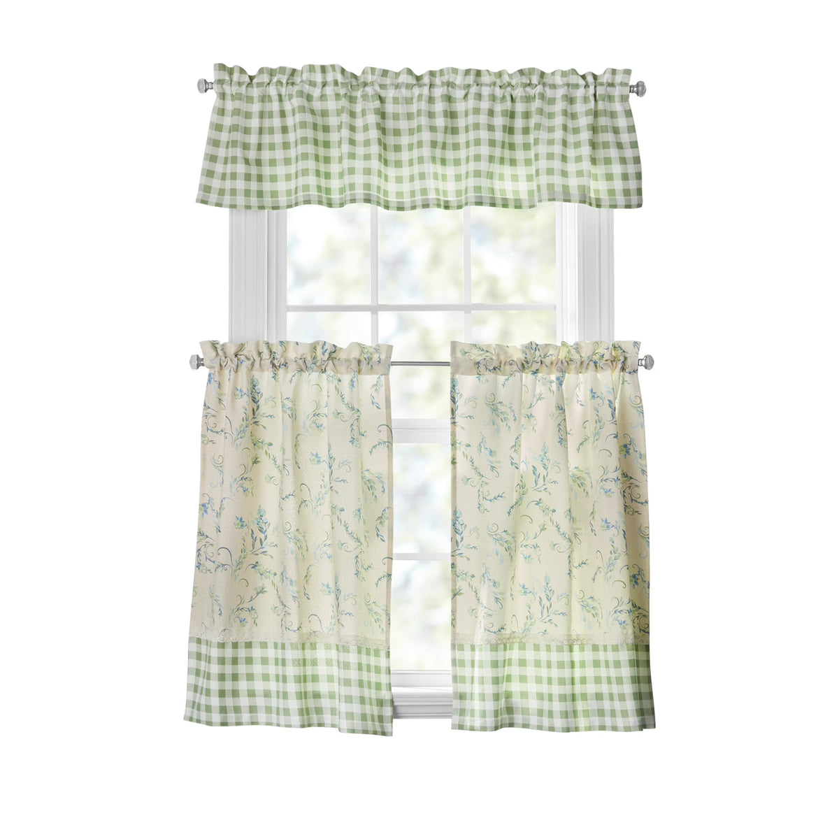 3-Piece Tiers and Valance Set, Recycled Polyester, Sage I945