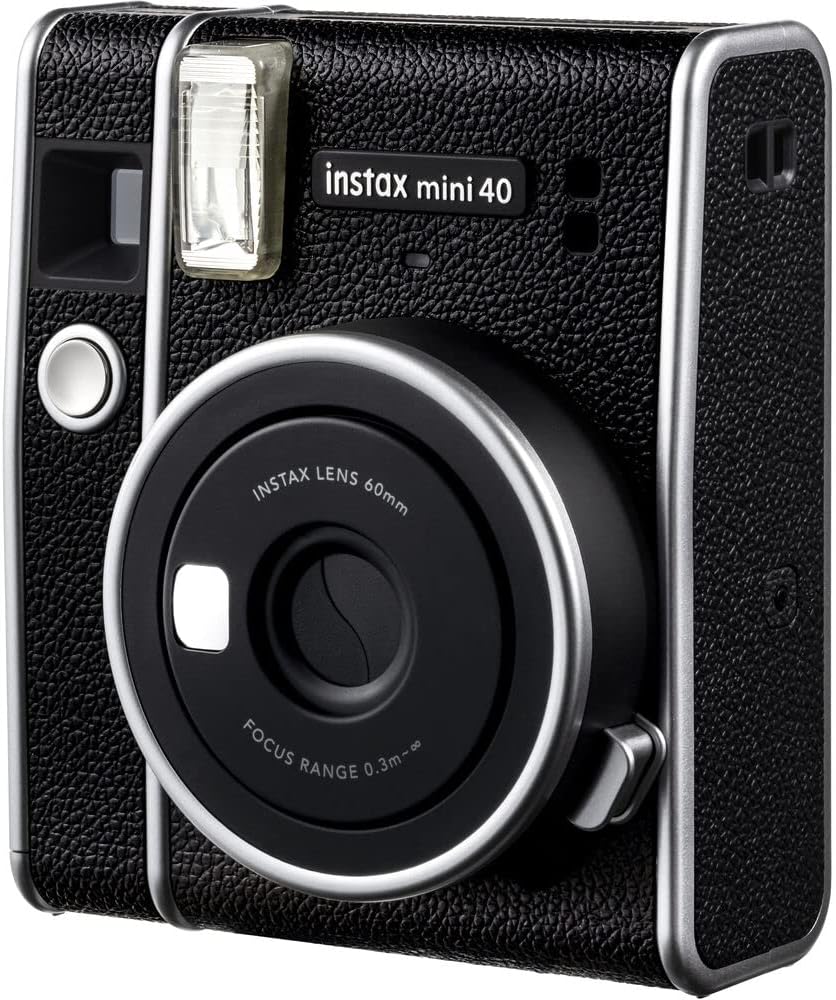 Instax Mini 40 Instant Film Camera (Black) Bundle with 20 Instax Mini Instant Film Shots + Padded Carrying Bag + 4 Rechargeable Batteries + Deluxe Cleaning Kit P571