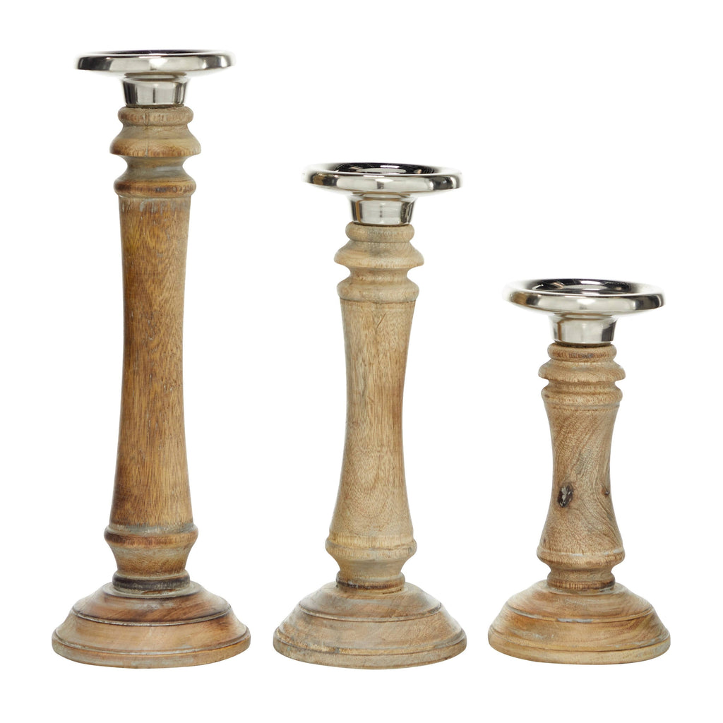 Brown Mango Wood Candle Holder Set of 3 Q56648