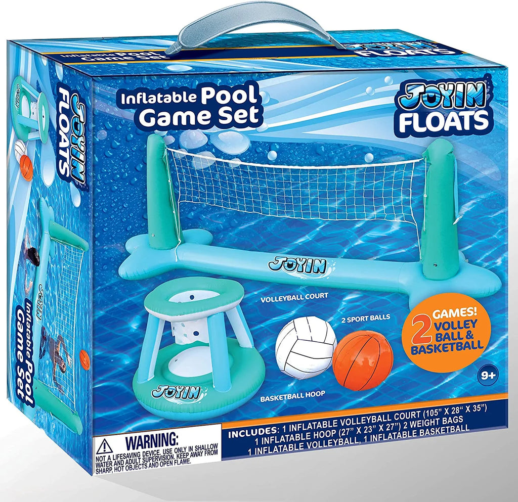 Inflatable Pool Float Set with Volleyball Net & Basketball Hoops Balls R65954