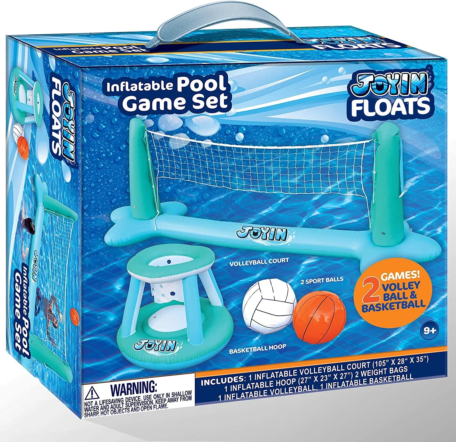 Inflatable Pool Float Set with Volleyball Net & Basketball Hoops Balls R65954