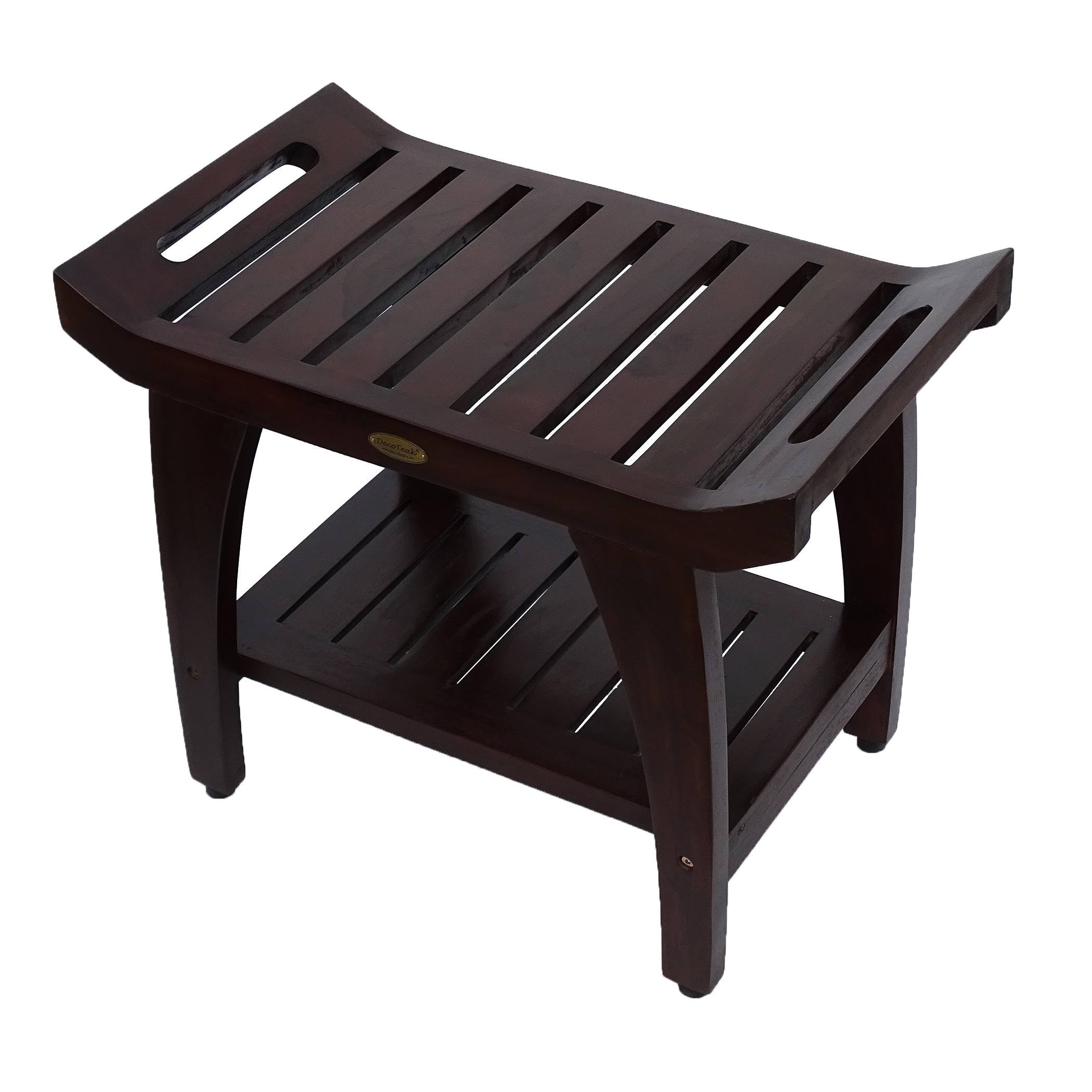Woodland Brown Shower Bench with Storage Shelf and Arms K3898