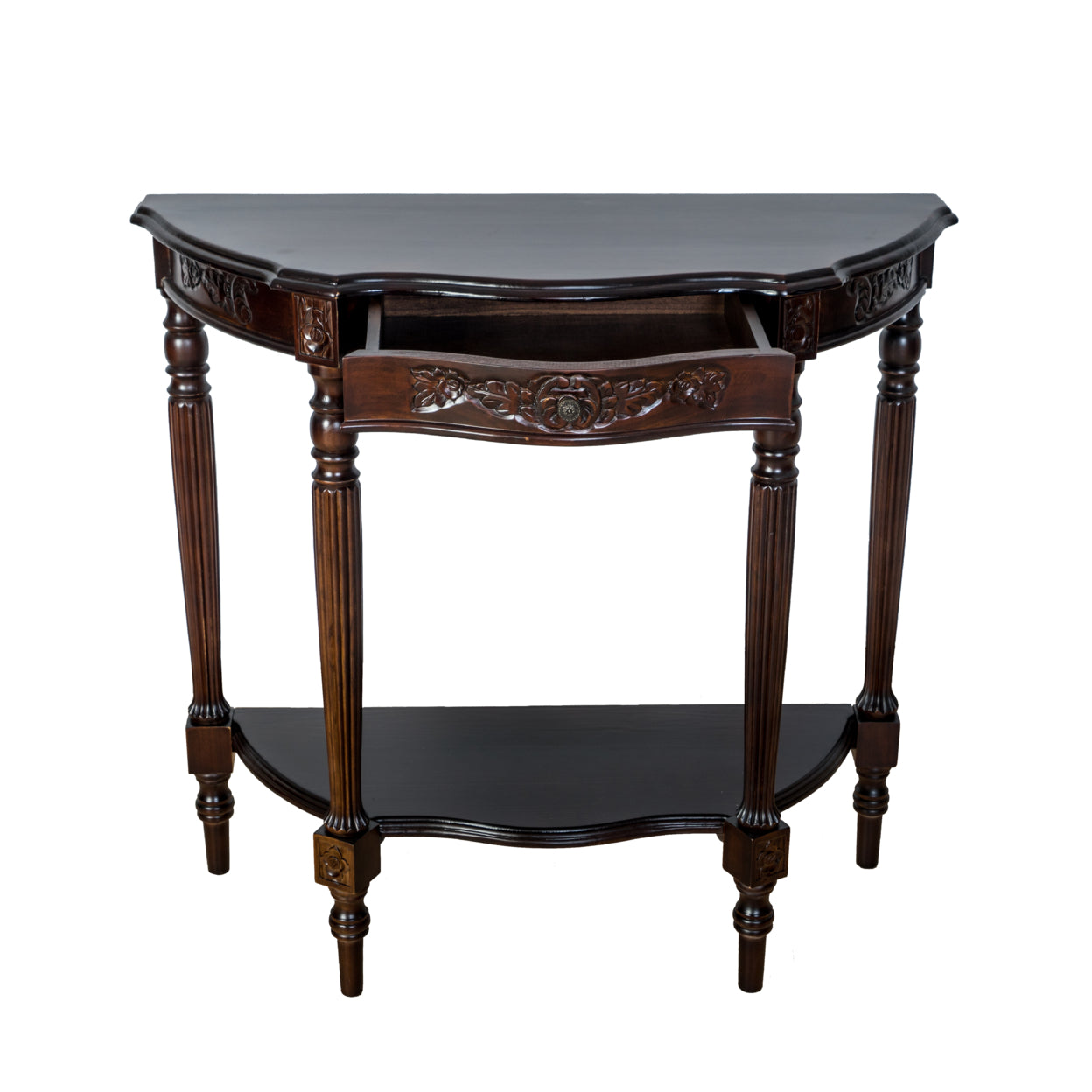Brown Engraved Wooden Console Table with 1 Drawer L709