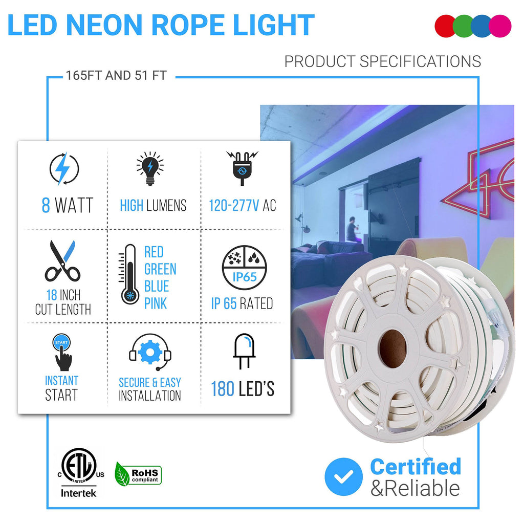 Blue LED Neon Rope Light, 51ft, IP65 Z698