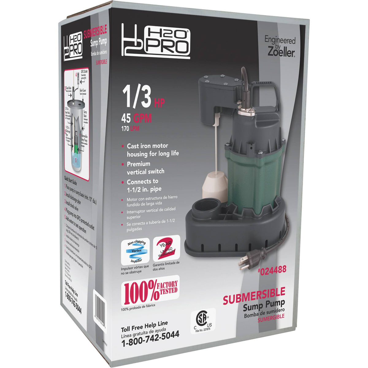 Cast Iron Submersible Sump Pump, 1/3-HP F687